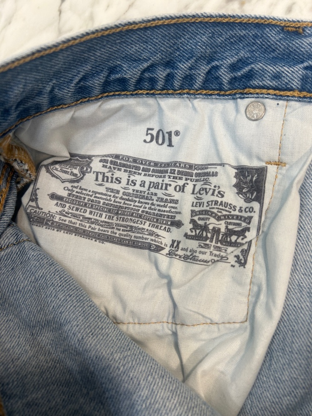 Levi's 501 Light Blue Distressed Denim Cutoff Shorts - Picture 3 of 5